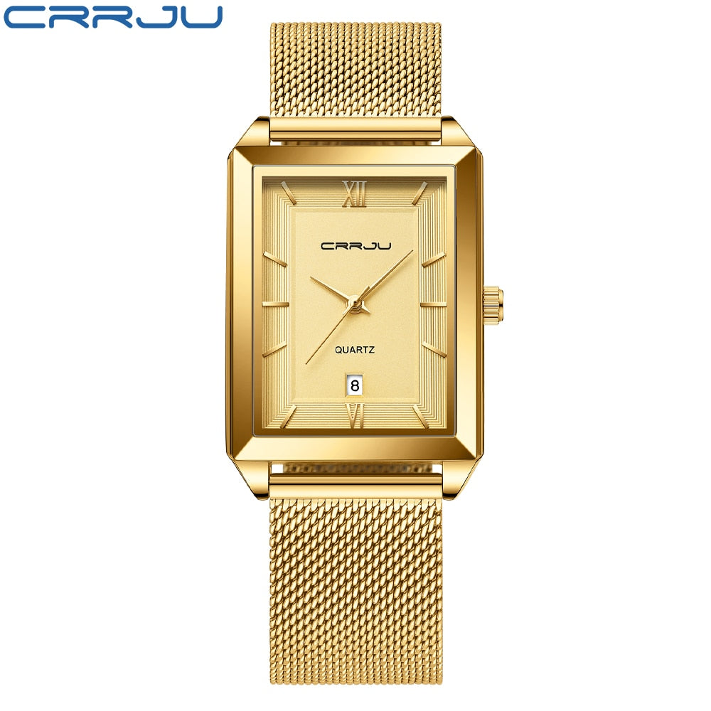 CRRJU Stainless Steel Square Watch Men