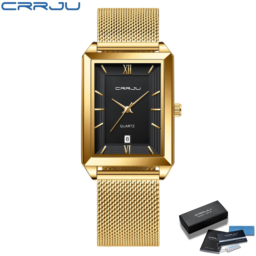 CRRJU Stainless Steel Square Watch Men