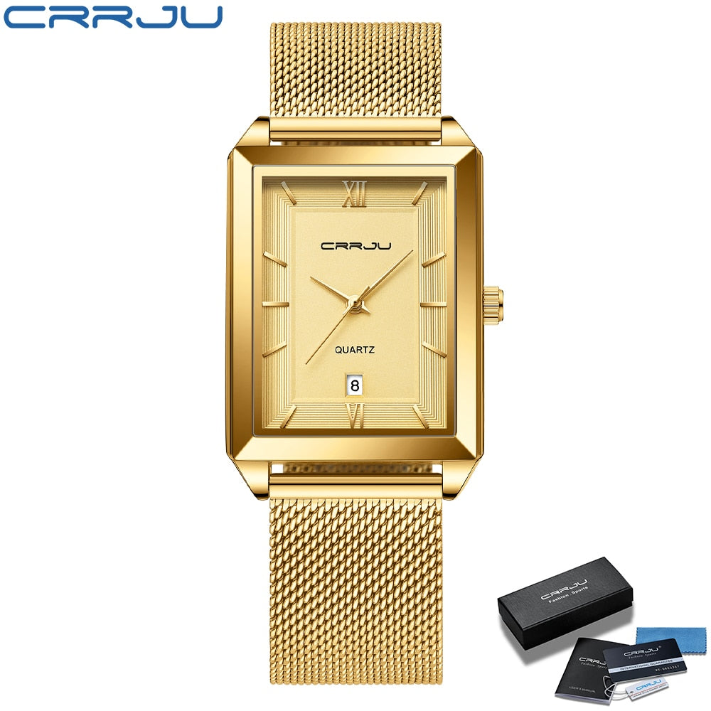 CRRJU Stainless Steel Square Watch Men