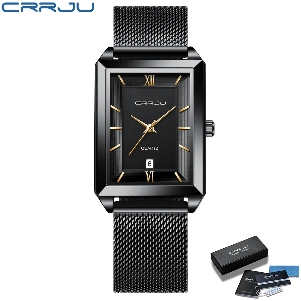 CRRJU Stainless Steel Square Watch Men