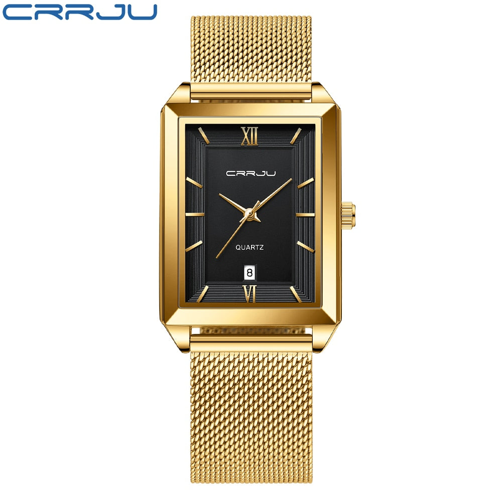 CRRJU Stainless Steel Square Watch Men